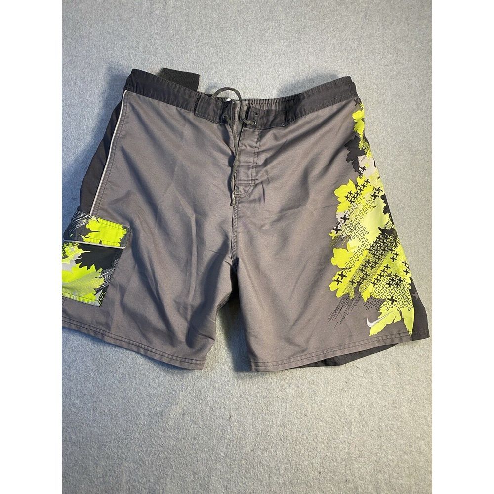 Vintage Nike Swim Shorts Adult L Gray/Green Y2k